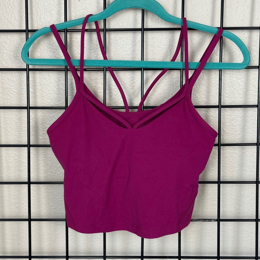 Lululemon Ebb to Street Tank Top Womens 6 Magenta Purple Ribbed Strappy Crop